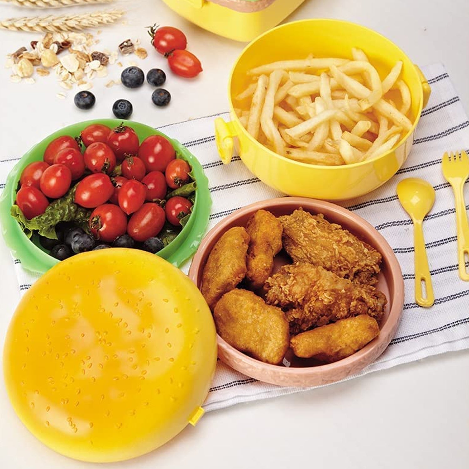 5313 Burger Shape Lunch Box Plastic Lunch Box Food Container Sets Double Layer Lunchbox 1000ml With 2 Spoon Applicable to Kids and Elementary School Students 5313 Burger Shape Lunch Box Plastic Lunch Box Food Container Sets Double Layer Lunchbox 1000ml With 2 Spoon Applicable to Kids and Elementary School Students